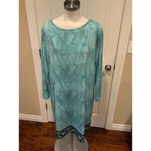 Michael Kors Teal Blue Snakeskin Patterned Sheath Dress, Size 2X (Plus)